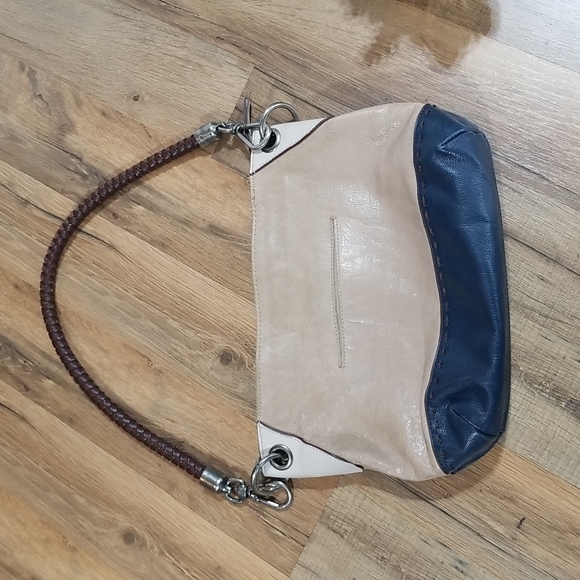 THE SAK THALIA Navy and Beige Small Leather Hobo Bag Purse with Braided Handle - Picture 5 of 16